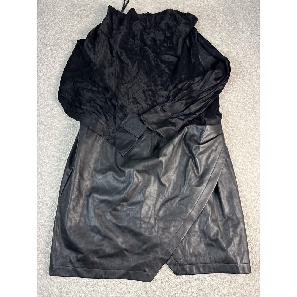 Maeve Dress Womens 22W Black Faux Leather Skirt Long Sleeve High Neck Sheath